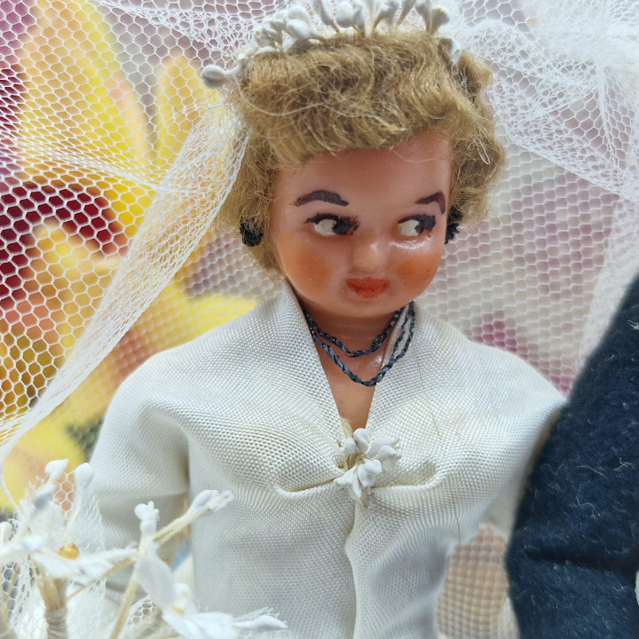 Vintage-Hochzeitstortenfiguren 1950 - Set mit Spitze