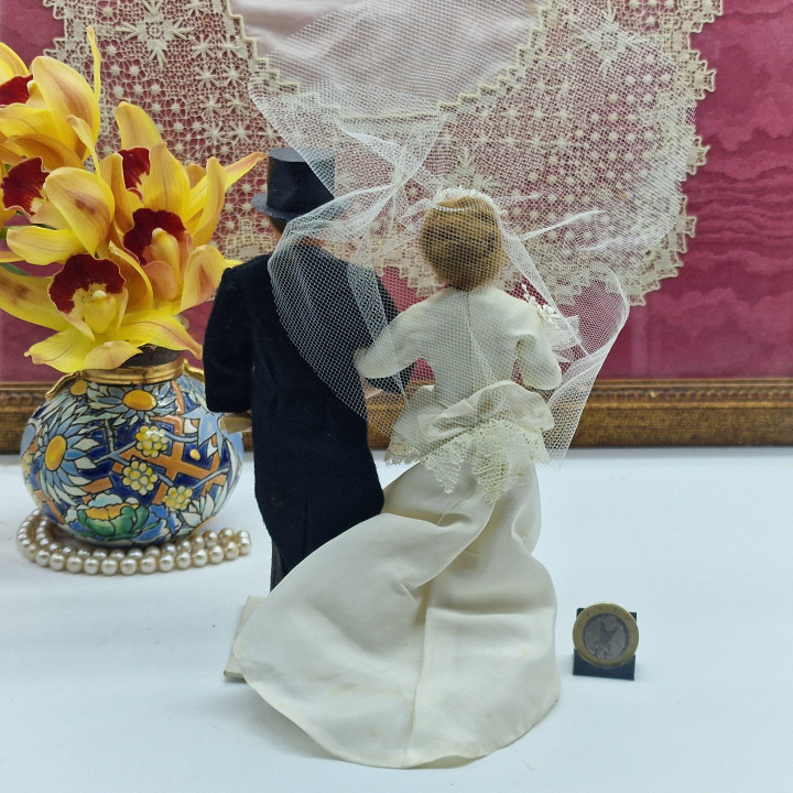 Set Figuras de Bolo Casamento Vintage 1950 - Renda