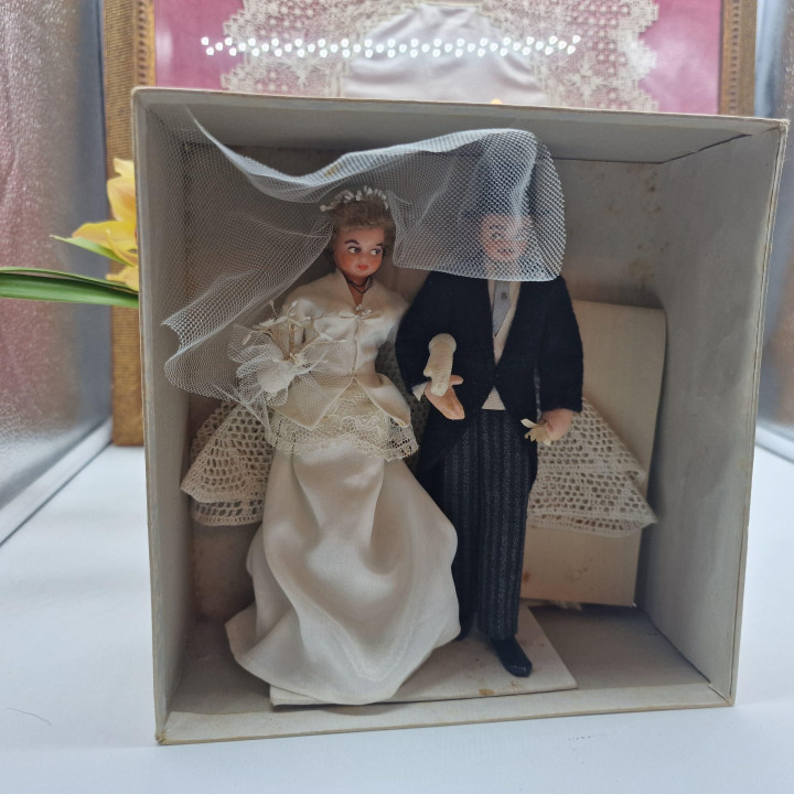 Set Sposi Torta Vintage 1950 - Pizzo e Nastri Seta