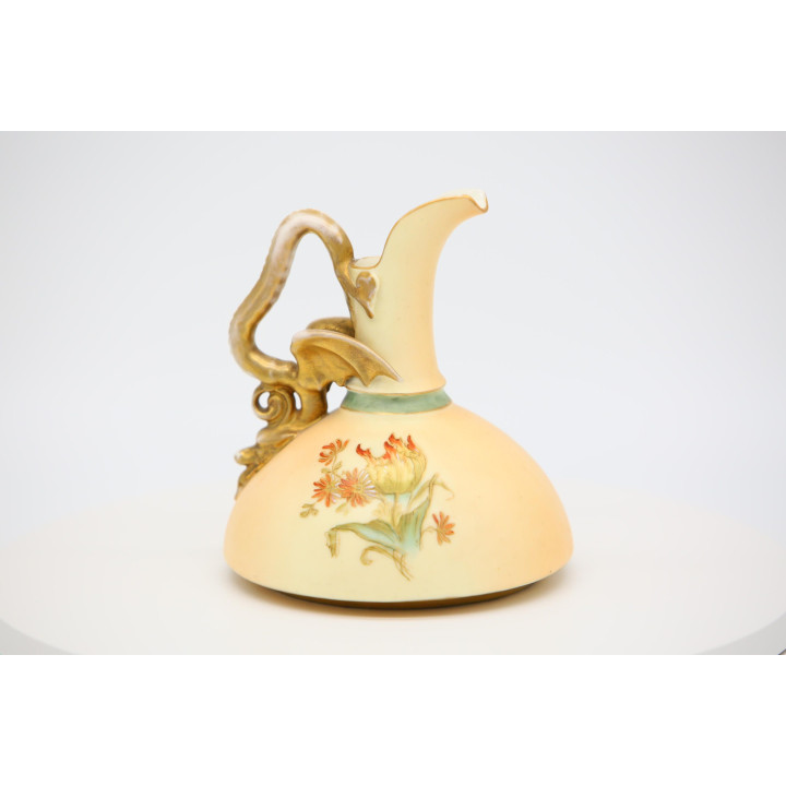 Jarra Victoriana con Asa de Dragón - Porcelana Siglo XIX