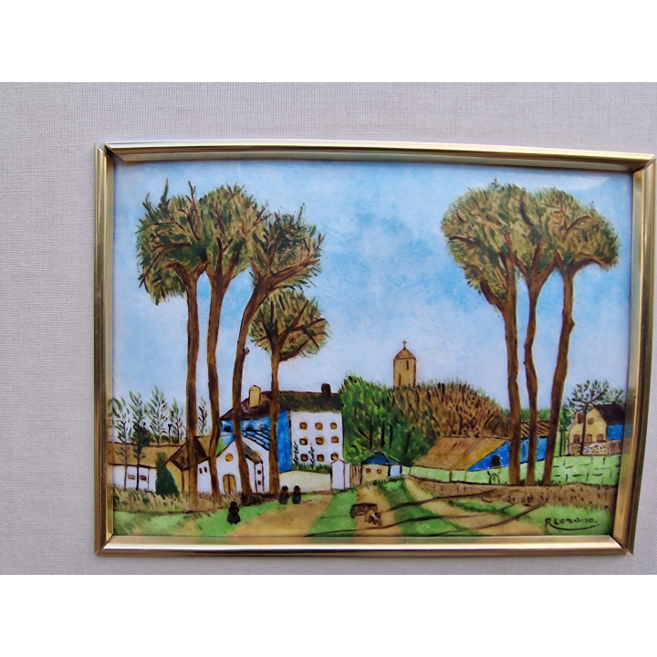 R. Lozano エナメル画 - フランスのナイーブな風景