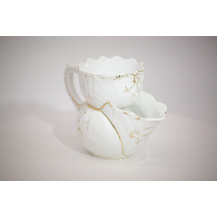 Vintage 1920s Porcelain Shaving Scuttle - Floral & Gold