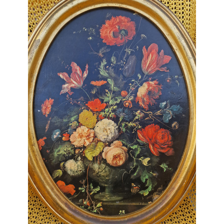 Pair of Vintage Floral Still Life Art on Wood Panels