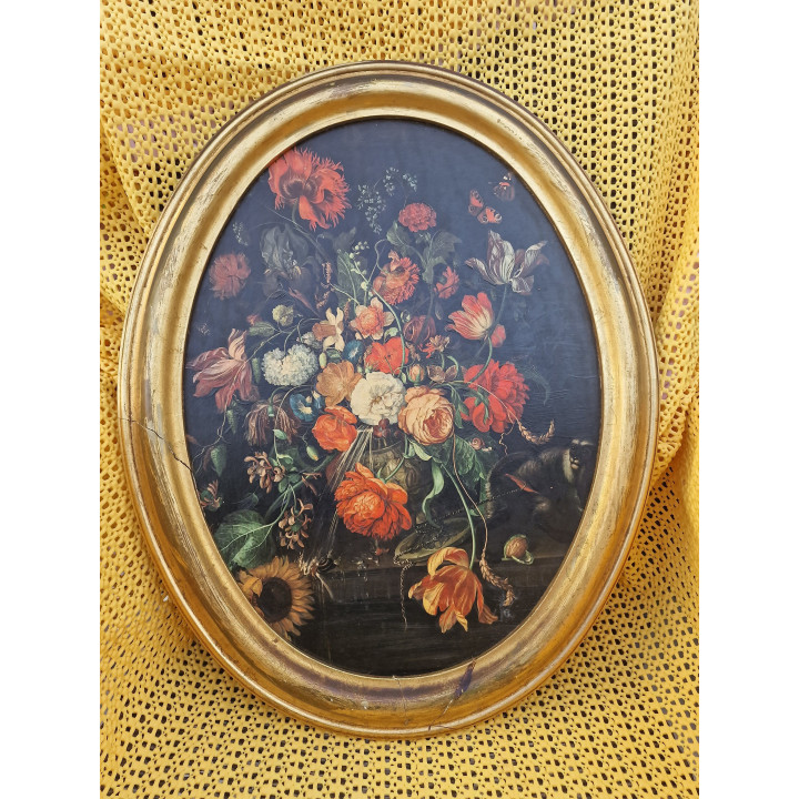 Coppia di Nature Morte Floreali Vintage su Legno