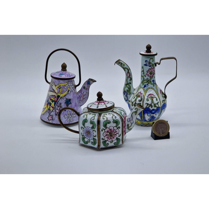 1980年代 広東エナメル装飾ミニチュアティーポット 中国工芸品