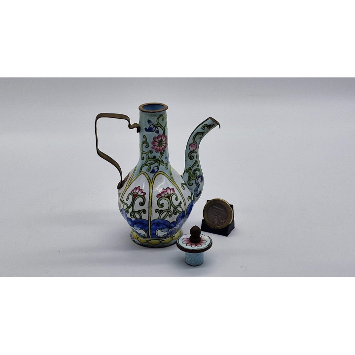 1980年代 広東エナメル装飾ミニチュアティーポット 中国工芸品