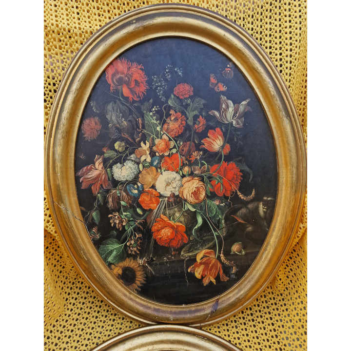 Pair of Vintage Floral Still Life Art on Wood Panels