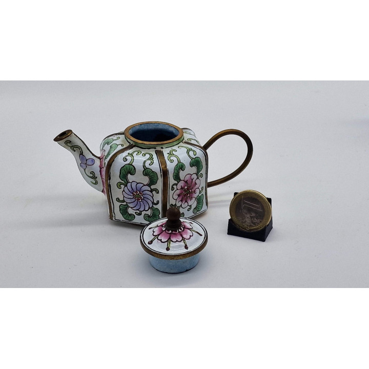 1980年代 広東エナメル装飾ミニチュアティーポット 中国工芸品