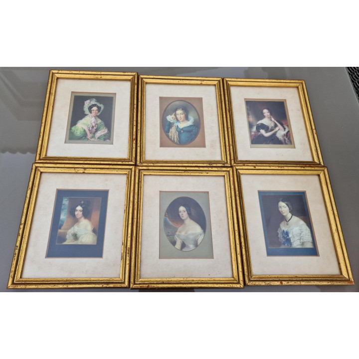 Set van 6 Vintage Portretten in Gouden Lijsten