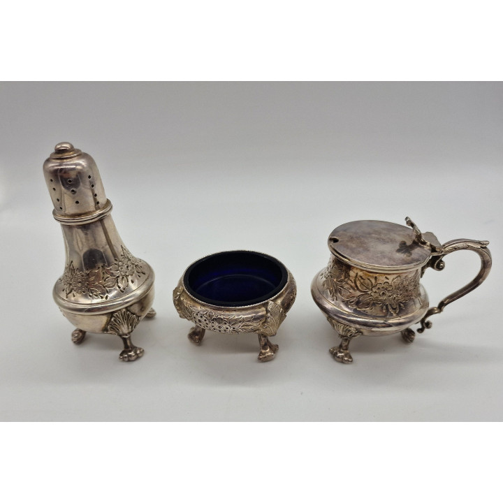 Set da tavola antico EPBM e vetro blu cobalto, Inghilterra 1900