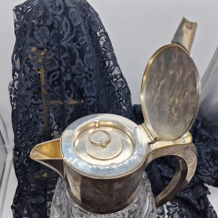 Antike Kühlkaraffe aus Kristall und Silber, um 1900