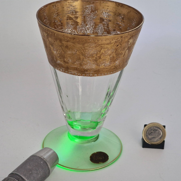 Vintage Lotus Uranium Glass 22K Gold Rim - 1950s Mid-Century