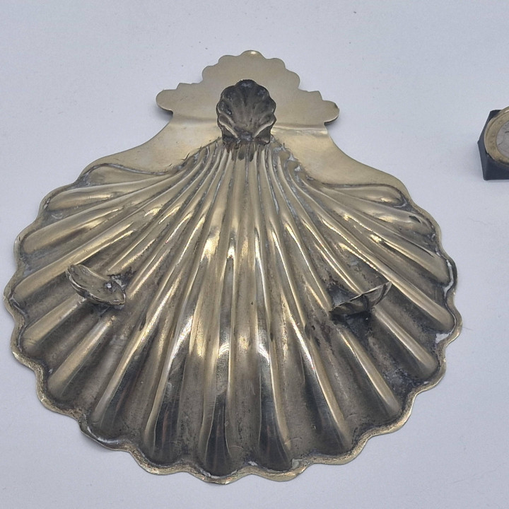 Vintage Mexican Alpaca Shell Tray, 1950s Jewelry Dish