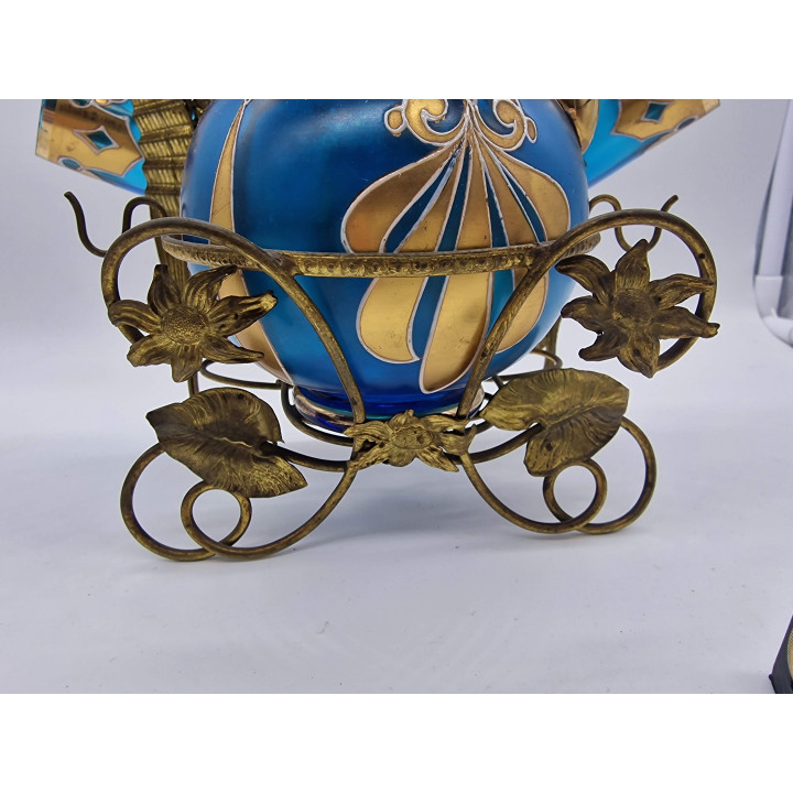 Antiek Boheems likeurservies 19e eeuw, kobaltglas en goud