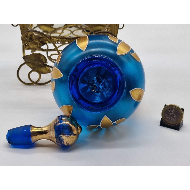 Juego de Licor Bohemio Antiguo Azul Cobalto y Oro Siglo XIX