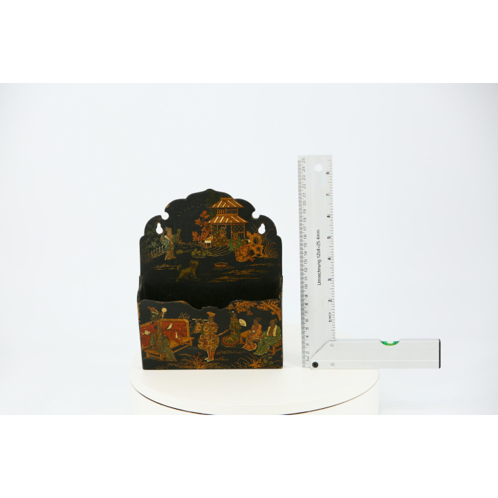 Vintage Japanese Lacquered Wood Wall Letter Holder - 1970s