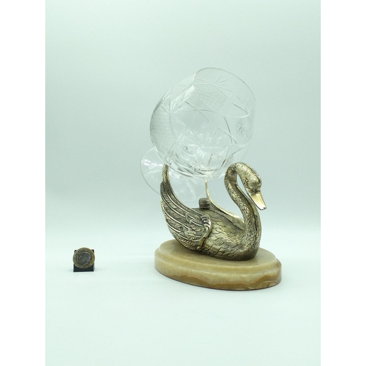 Vintage Schwanen-Glashalter 1970er | Gold & Onyx
