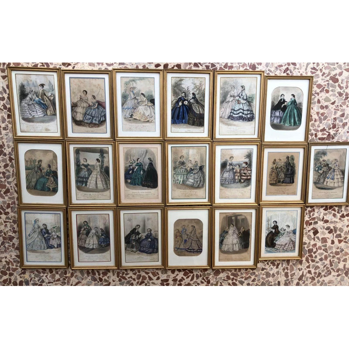 Antique 19th Century French Fashion Print - Gilded Frame