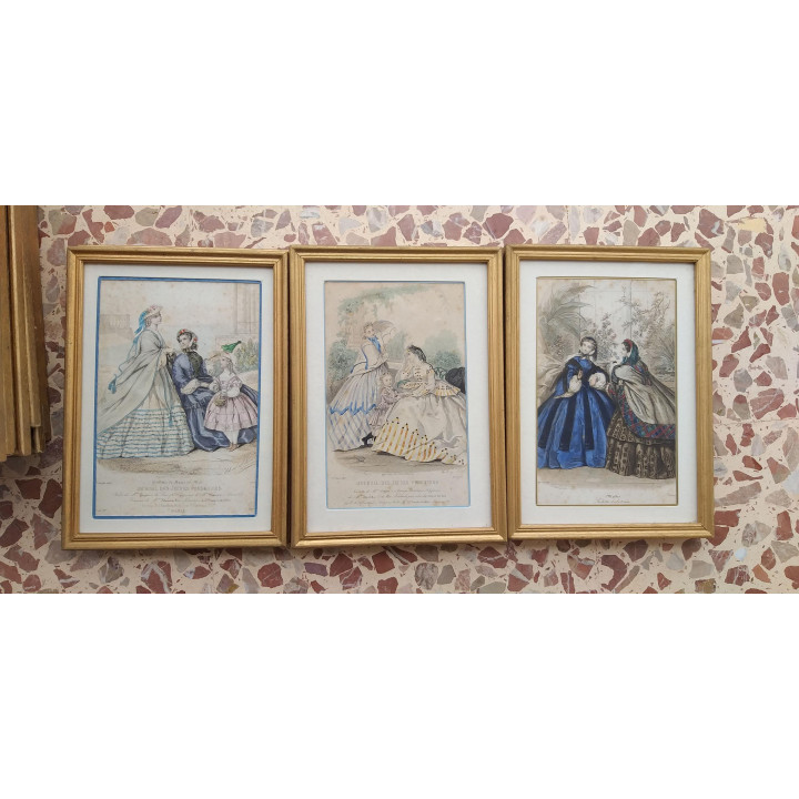 Gravura de Moda Francesa Século XIX - Moldura Dourada