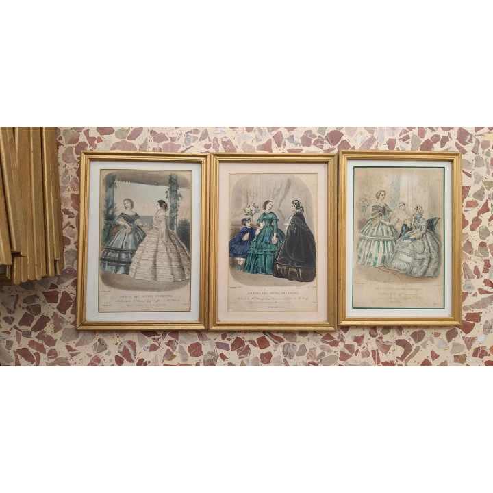 Gravura de Moda Francesa Século XIX - Moldura Dourada