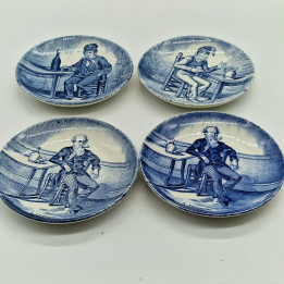 Lot de 4 Assiettes en Céramique de Delft 1970 | Satire Alcoolisée