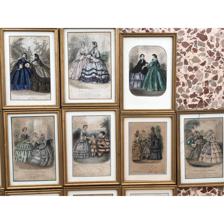 Gravura de Moda Francesa Século XIX - Moldura Dourada