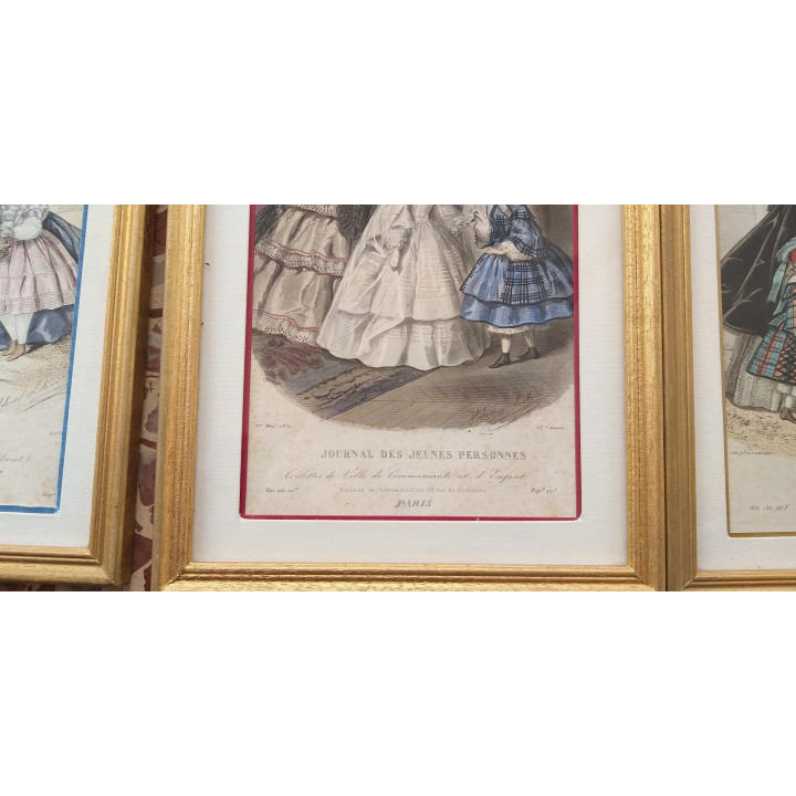 Antique 19th Century French Fashion Print - Gilded Frame