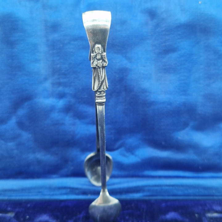 Antique 1920s Monk Silver-Plated Tea Spoon & Tong Set