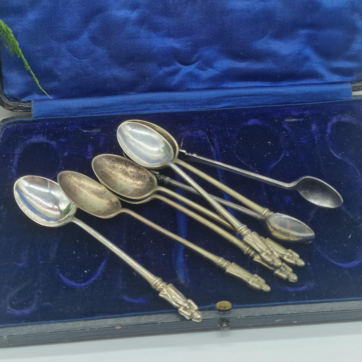 Antique 1920s Monk Silver-Plated Tea Spoon & Tong Set