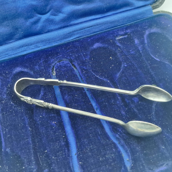 Antique 1920s Monk Silver-Plated Tea Spoon & Tong Set