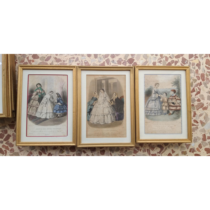 Antique 19th Century French Fashion Print - Gilded Frame