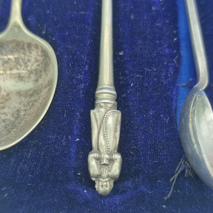 Antique 1920s Monk Silver-Plated Tea Spoon & Tong Set