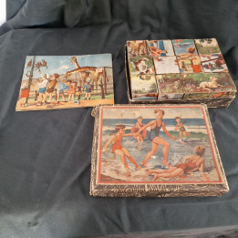Antico Puzzle di 12 Cubi di Cartone - Anni '50