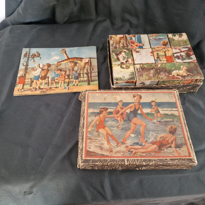 Antico Puzzle di 12 Cubi di Cartone - Anni '50