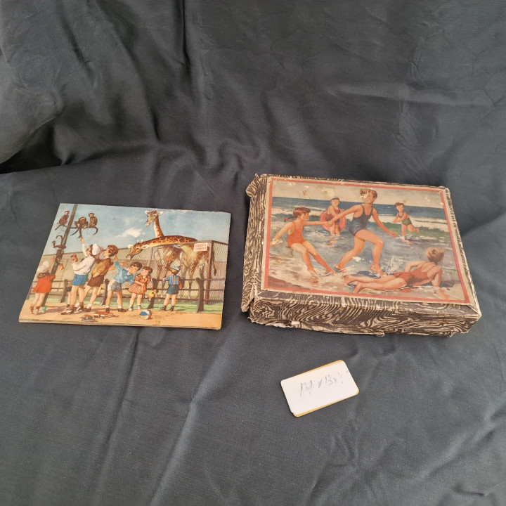 Antyczne puzzle 12 kostek z tektury - lata 50. XX wieku